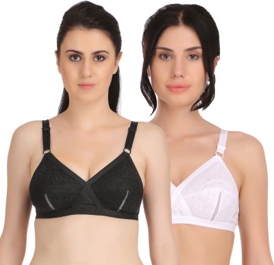 Selfcare Self Design Non Padded Bra Women Full Coverage Non Padded Bra(White, Black)