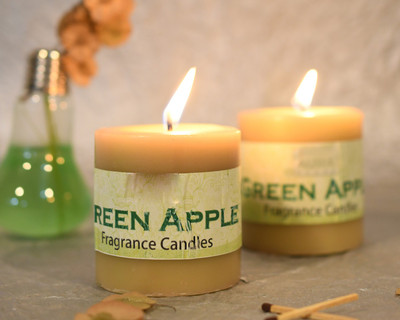 

Collectible India Set Of 2 Green Apple Fragrance Mini Pillar Candles Scented Aromatherapy candle Home decor light Bedroom living room Candle(Yellow, Pack of 2)