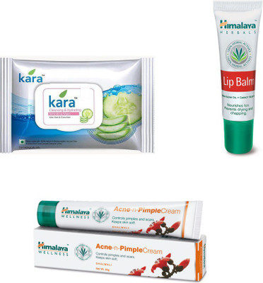 

Himalaya Kara Skin Care Wipes, Pimple Cream, Lip Balm(Set of 3)