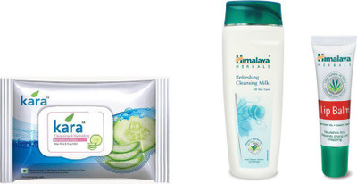 

Himalaya Kara Skin Care Wipes, Refreshing & Cleansing Milk, Lip Balm(Set of 3)