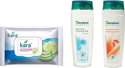 

Himalaya Kara Skin Care Wipes, Refreshing & Cleansing Milk, Nourishing Face Moisturizing Lotion(Set of 3)