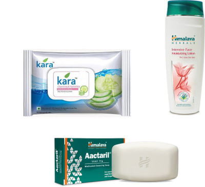 

Himalaya Kara Skin Care Wipes, Intensive Face Moisturizing Lotion, Aactaril Soap(Set of 3)