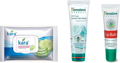 

Himalaya Kara Skin Care Wipes, Oil Clear Lemon Face Wash, Lip Balm(Set of 3)