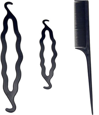 

SENECIO Small & Large Loop Senior Junior Plastic Bun Maker With Rat Tail Comb Set of 3 Hair Accessories(Set of 3)
