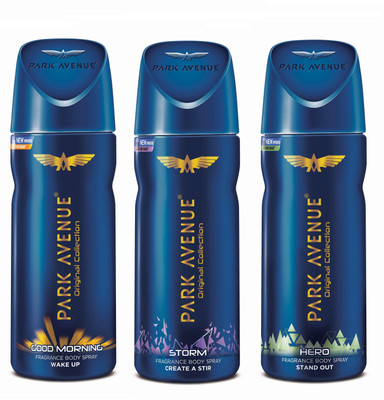

Park Avenue Body - Good Morning, Storm, Hero Deodorant Spray - For Men(450 ml, Pack of 3)