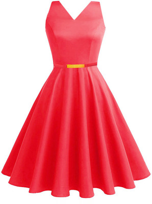 AD & AV Women Skater Red Above Knee/Mid Thigh Length Dress