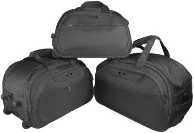 

Texas USA (Expandable) Imported Water Resistant Set of 3 (20+22+24 Inch) Duffel Bags with Inbuilt Trolley Carry it on your shoulder or pull along as a trolley bag ! Duffel Strolley Bag(Black)