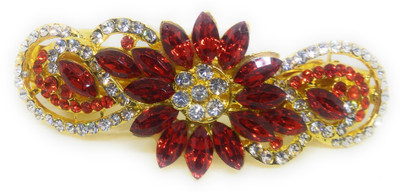 

Khubsurat Hair Back-Pin / Hair Pin / Hair Clip with Orange Color Kundan & Stone Stud, Gold Tone Back Pin(Gold, Orange)