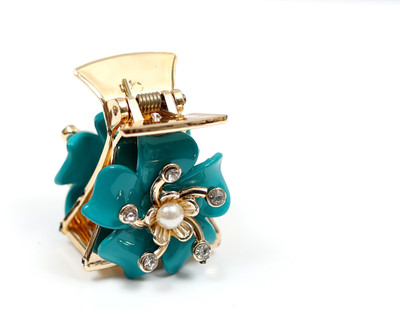 

Suhaavi Floral Design With Pearl and Stone Hair Claw(Turquoise)