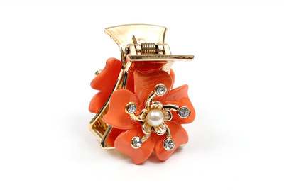 

Suhaavi Floral Design With Pearl and Stone Hair Claw(Orange)