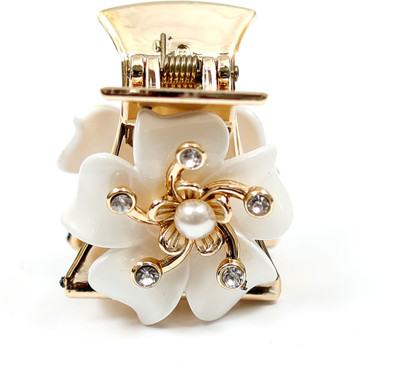 

Suhaavi Floral Design With Pearl and Stone Hair Claw(White)