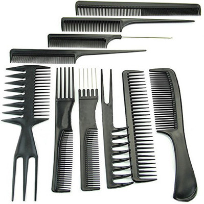 

Glamouroui 10Pcs Pro Salon Hair Cut Styling Hairdressing Barbers Combs Brush Set Black
