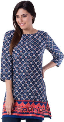 GMI Women Printed Straight Kurta(Blue)