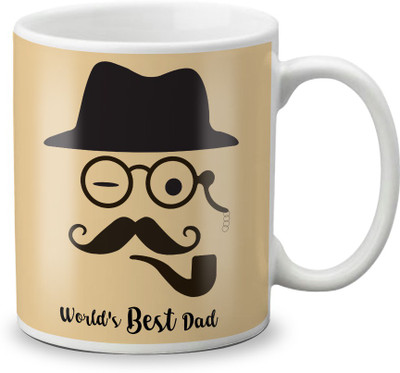 

LOF World Best dad Gifts For Father's Day With cap and Mustaches Ceramic Mug(325 ml), White