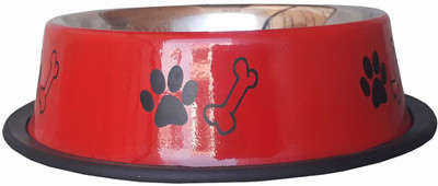 

W9 High Quality Stainless Steel Non Slippery Food Bowl-750 ml- Medium Round Steel Pet Bowl(750 ml Red)
