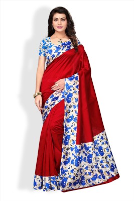 Ratnavati Printed, Floral Print Mysore Art Silk Saree(Red)