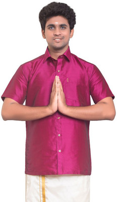 THANGAMAGAN Men Solid Formal Pink Shirt