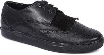 

Berto Daria Leather Brogue Sneakers With Seude Fringe Casuals For Men(Black
