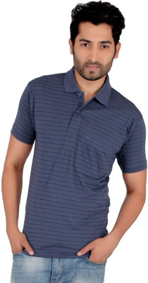 

Awack Striped Men's Polo Neck Dark Blue T-Shirt, Airforce blue