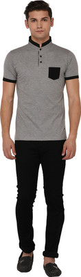 One Liner Solid Men Henley Grey T-Shirt One Liner Solid Men Henley Grey T-Shirt