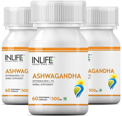 

Inlife Ashwagandha Extract (7% Withanolides) 500mg, 60 Veg Capsules, Stress Reliever (3 pack)(60 No)