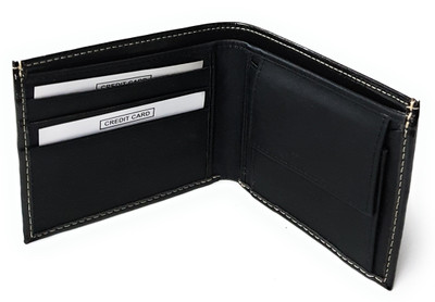 

11e Men Black Artificial Leather Wallet(3 Card Slots)