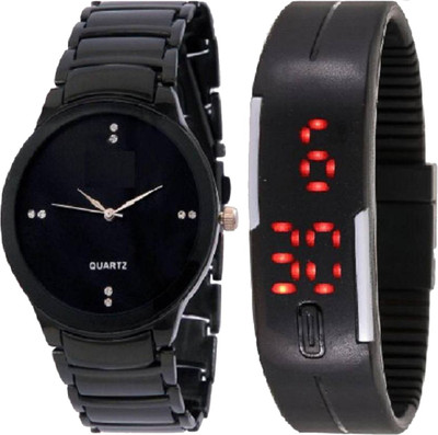 

Faas Analogue Black Chain Watch+ Led Combo (Pack of 2) FW-0140 Watch - For Men
