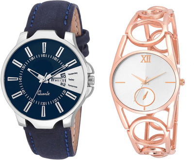 

Shocknshop LR23_213 Designer Analog Leather and Chain Strap Couple Watch - For Men & Women