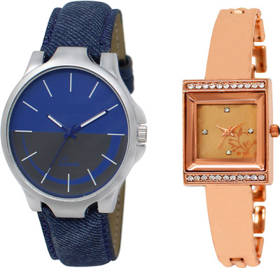 

Shocknshop LR24_220 Designer Analog Leather and Chain Strap Couple Watch - For Men & Women