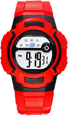 

TIME UP KMR85651127-Hot Red Dual Color Tough Body Alarm Multi-functions Watch - For Boys & Girls