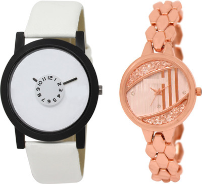 

Shocknshop LR26_222 Designer Analog Leather and Chain Strap Couple Watch - For Men & Women