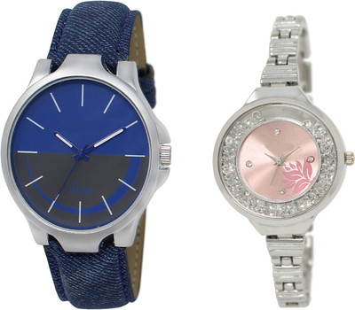 

Shocknshop LR24_226 Designer Analog Leather and Chain Strap Couple Watch - For Men & Women