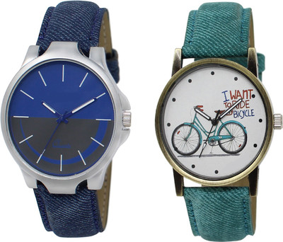 

Shocknshop LR24_229 Designer Analog Leather and Chain Strap Couple Watch - For Men & Women