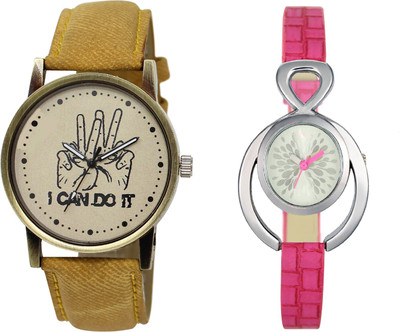 

Shocknshop LR30_205 Designer Analog Leather and Chain Strap Couple Watch - For Men & Women