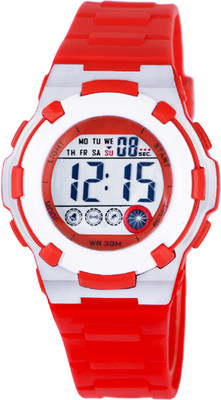 TIME UP KMR85751136-Hot Red Retro Dial Attractive Design Alarm Multifuctions Watch - For Boys & Girls