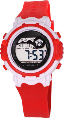 

TIME UP KMR857771256-Hot Red Star Dial & Flower Design Strap Alarm Multifuctions Watch - For Boys & Girls