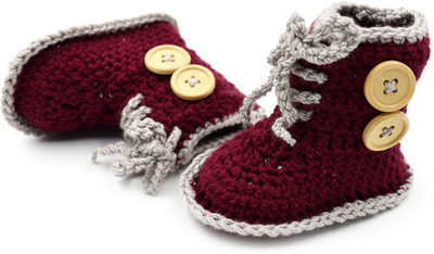 

Magic Needles Handmade Soft Sole Prewalker 4213_3-6 Months Booties(Toe to Heel Length - 11 cm Maroon)