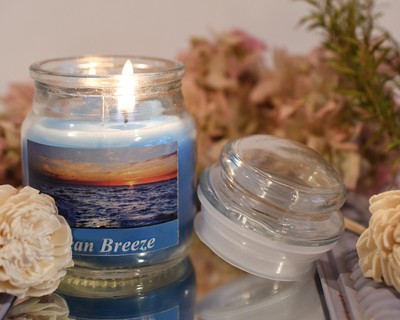 

collectible india Highly Scented Ocean Breeze Fragrance Wax Jar Candle Holder (1 Pcs Ocean Breeze) Candle(Blue, Pack of 1)