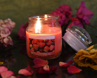 

collectible india Highly Scented Strawberry Fragrance Wax Jar Candle Holder (1 Pcs Strawberry) Candle(Red, Pack of 1)