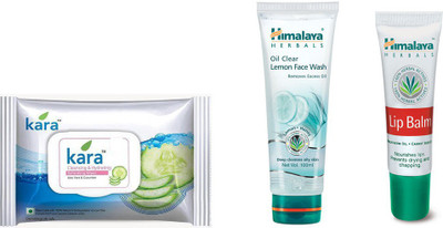 

Himalaya Kara Skin Care Wipes, Oil Clear Lemon Face Wash, Lip Balm(Set of 3)