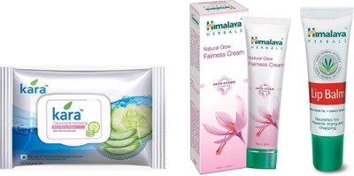 

Himalaya Kara Skin Care Wipes, Natural Fairness Glow Cream, Lip Balm(Set of 3)