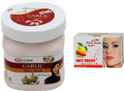 

Pink Root Mix Fruit Bleach 50g and Biocare Garlic Hair Mask 500ml(Set of 2)