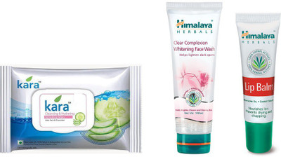 

Himalaya Kara Skin Care Wipes, Clear Complexion Whitening Face Wash, Lip Balm(Set of 3)