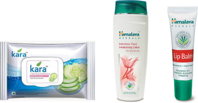 

Himalaya Kara Skin Care Wipes, Intensive Face Moisturizing Lotion, Lip Balm(Set of 3)