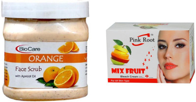 Pink Root Mix Fruit Bleach 50g and Biocare Orange Face Scrub 500ml(Set of 2)