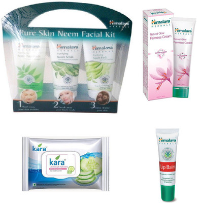 

Himalaya Pure Skin Neem Facial Kit, Natural Fairness Glow Cream, Kara Skin Care Wipes, Lip Balm(Set of 4)