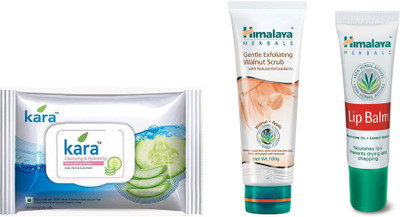 

Himalaya Kara Skin Care Wipes, Gentle Exfoliating Walnut Scrub, Lip Balm(Set of 3)