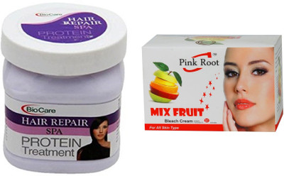 

Pink Root Mix Fruit Bleach 50g and Biocare Hair Repair Spa 500ml(Set of 2)