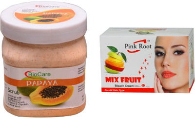 

Pink Root Mix Fruit Bleach 50g and Biocare Papaya Scrub 500ml(Set of 2)