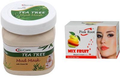 

Pink Root Mix Fruit Bleach 50g and Biocare Tea Tree Mud Mask 500ml(Set of 2)